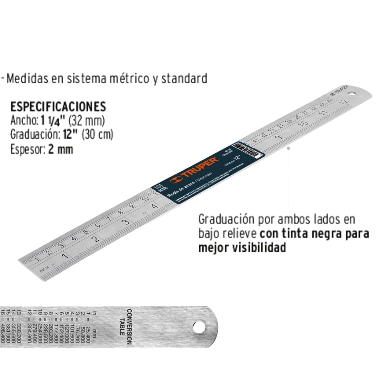 Regla de metal acero inoxidable 30cm - TRUPER3