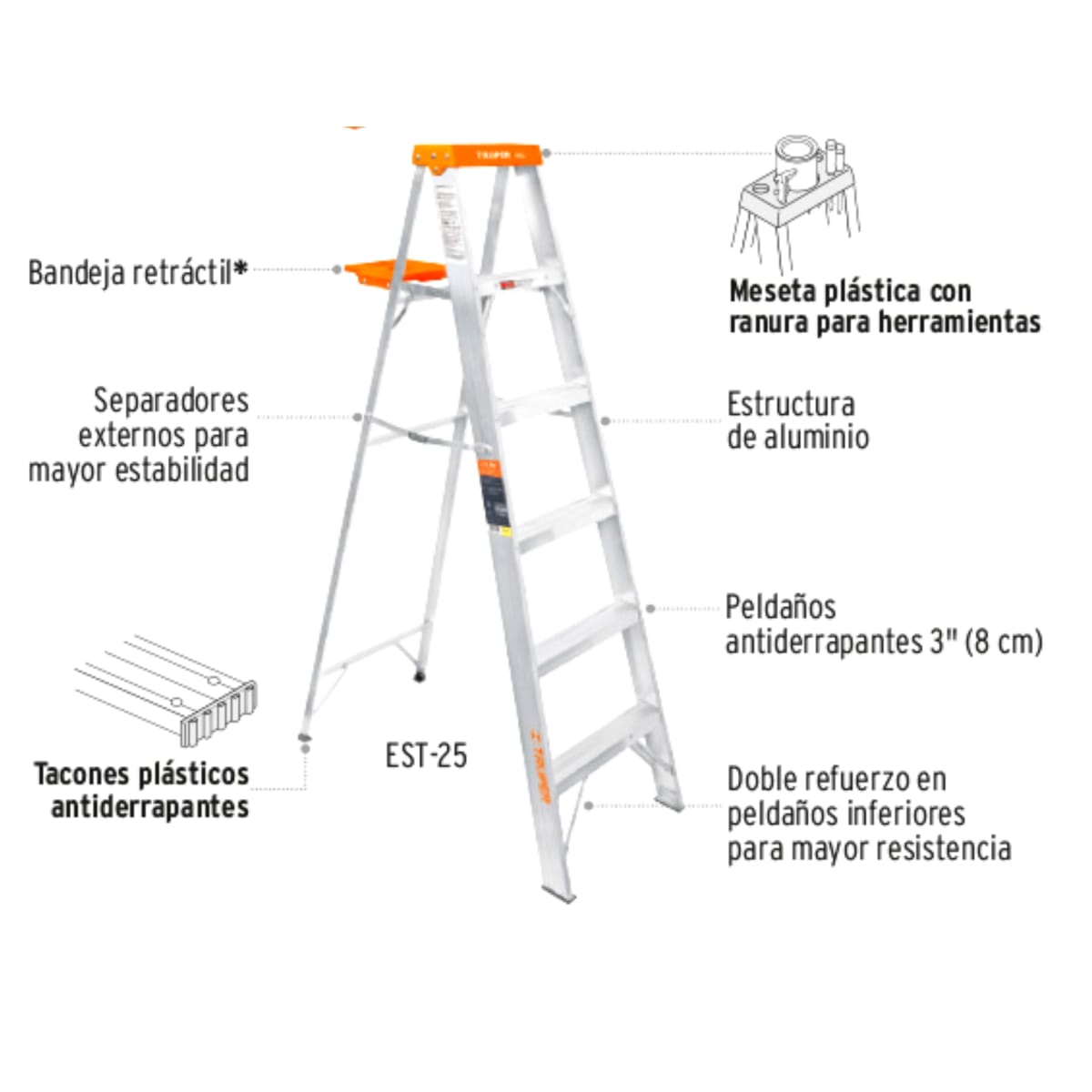Escalera tijera 4 peldaños capacidad de carga 175 kg - truper.3