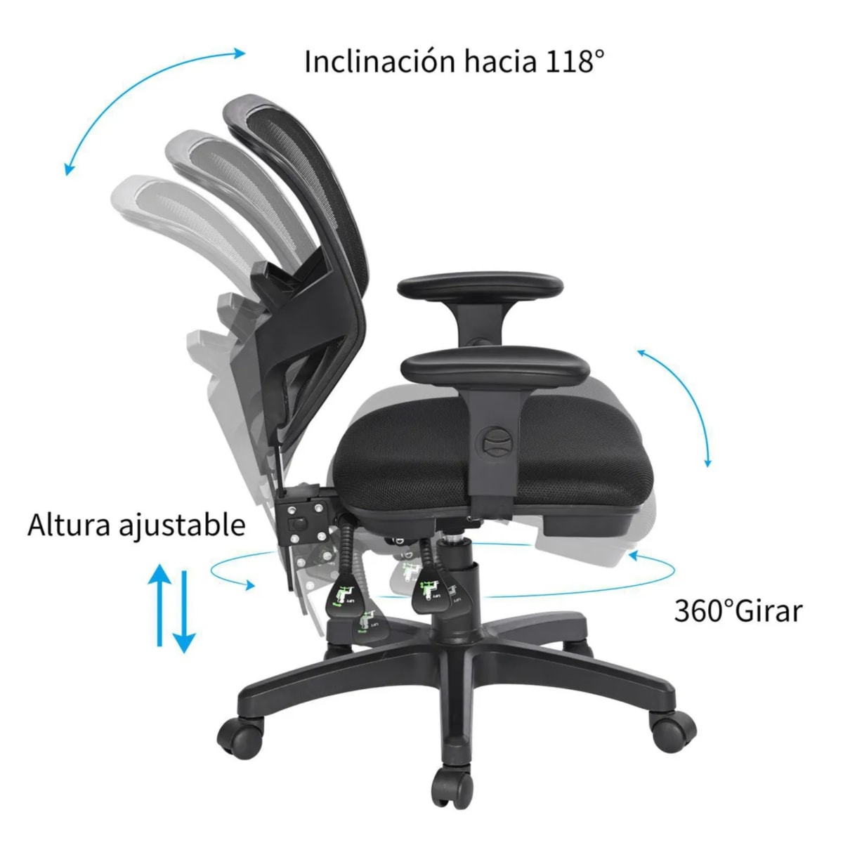 Silla Ergonómica de Oficina HC Dwight Negra con Respaldo de Malla y Brazos Ajustables3