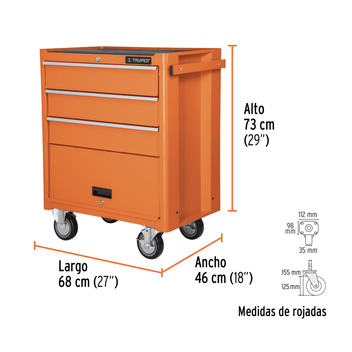 Gabinete metálico móvil, 4 cajones, capacidad 90 kg, Truper3
