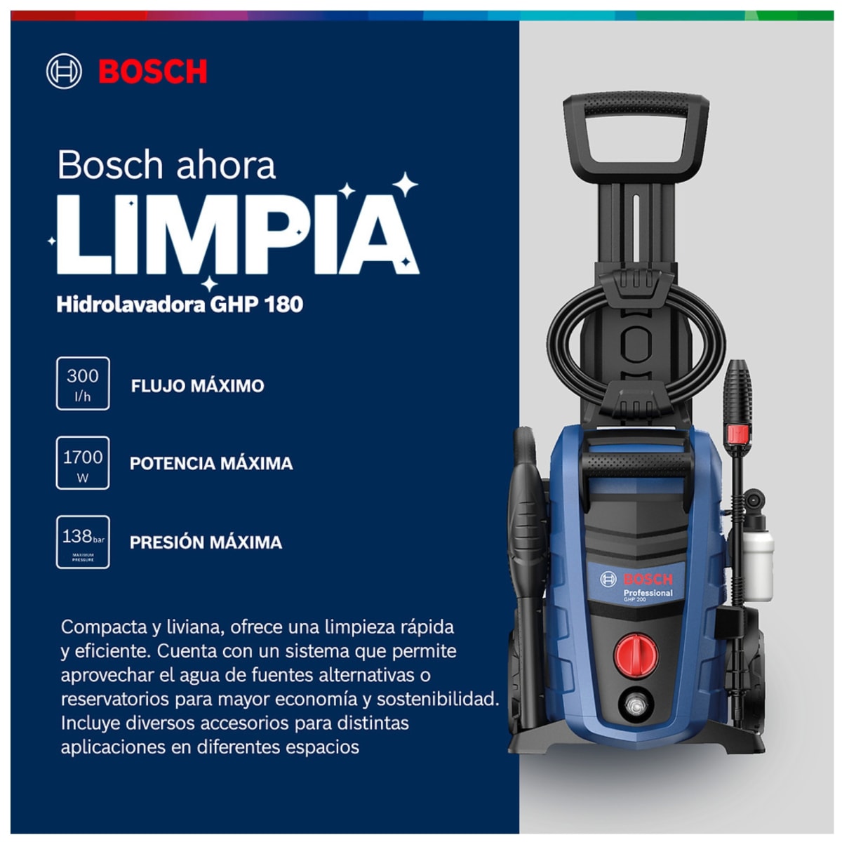 Hidrolavadora  Alta Presión 2000 PSI, 1700W GHP 200 Bosch7