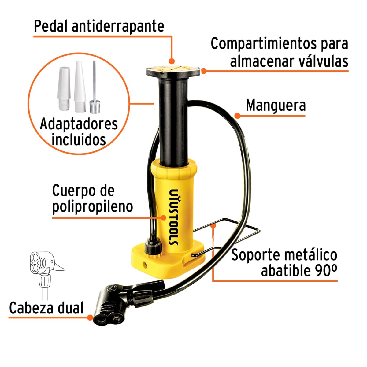 Inflador pedal para pelotas, bicicletas 100 PSI - UYUSTOOLS4