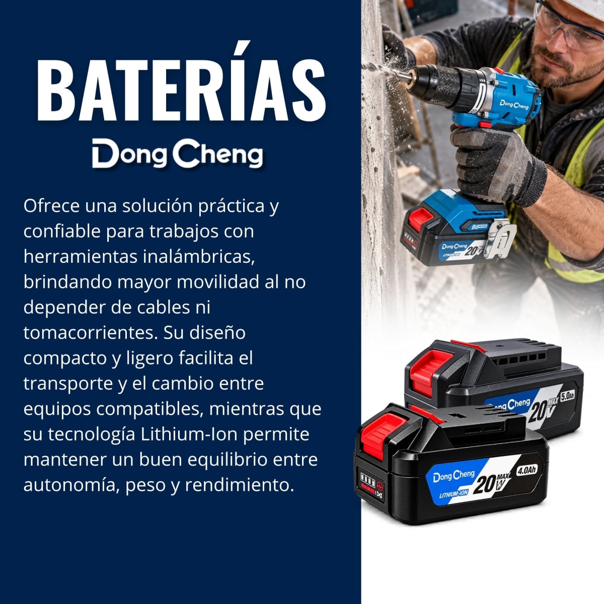 Combo Taladro Percutor + Amoladora + Atornillador de Impacto + Llave de Impacto + Rotomartillo DongCheng DCKIT52.02E1F1K 20V4