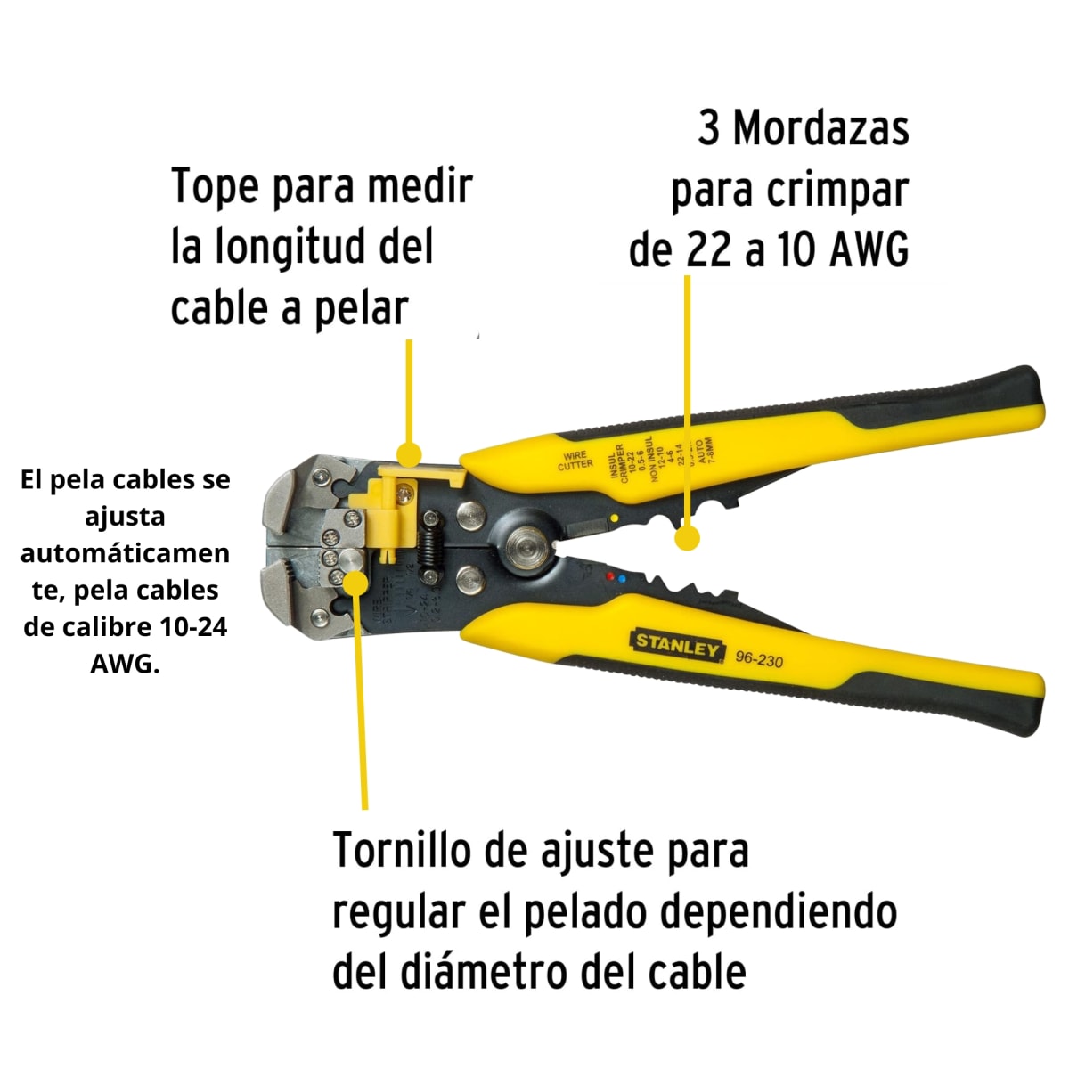 Alicate Pelacable automático ponchador profesional, 8 pulgadas STANLEY4