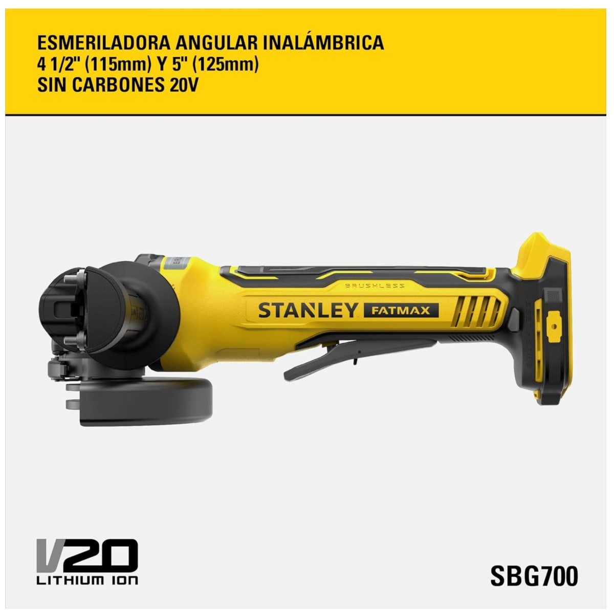 Amoladora Inalámbrica Brushless Esmeriladora Angular  20V STANLEY4