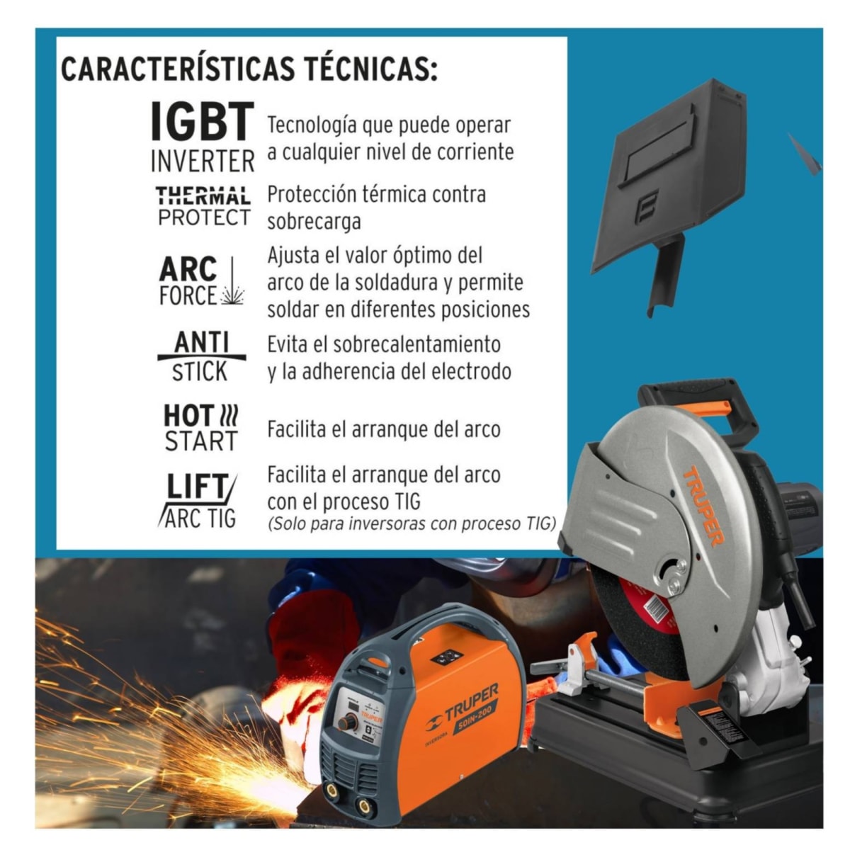 MEGACOMBO SOLDADORA 200A TRONZADORA DE METALES ELECTRODOS Y GUANTES3