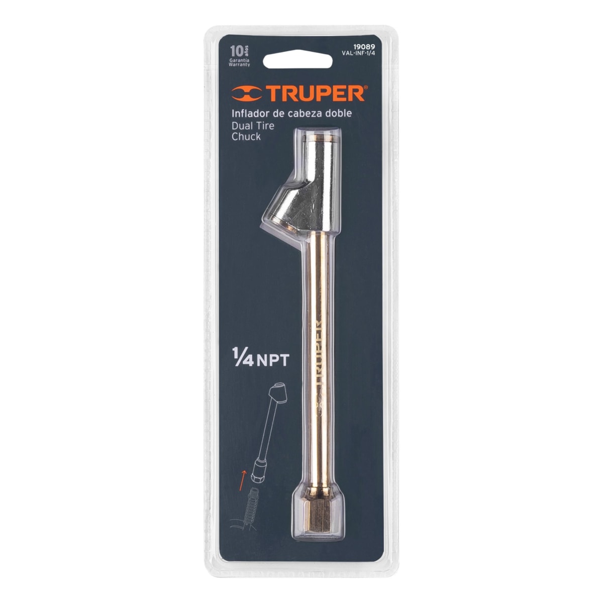 Inflador de cabeza doble, cuerda 1/4 npt, truper4