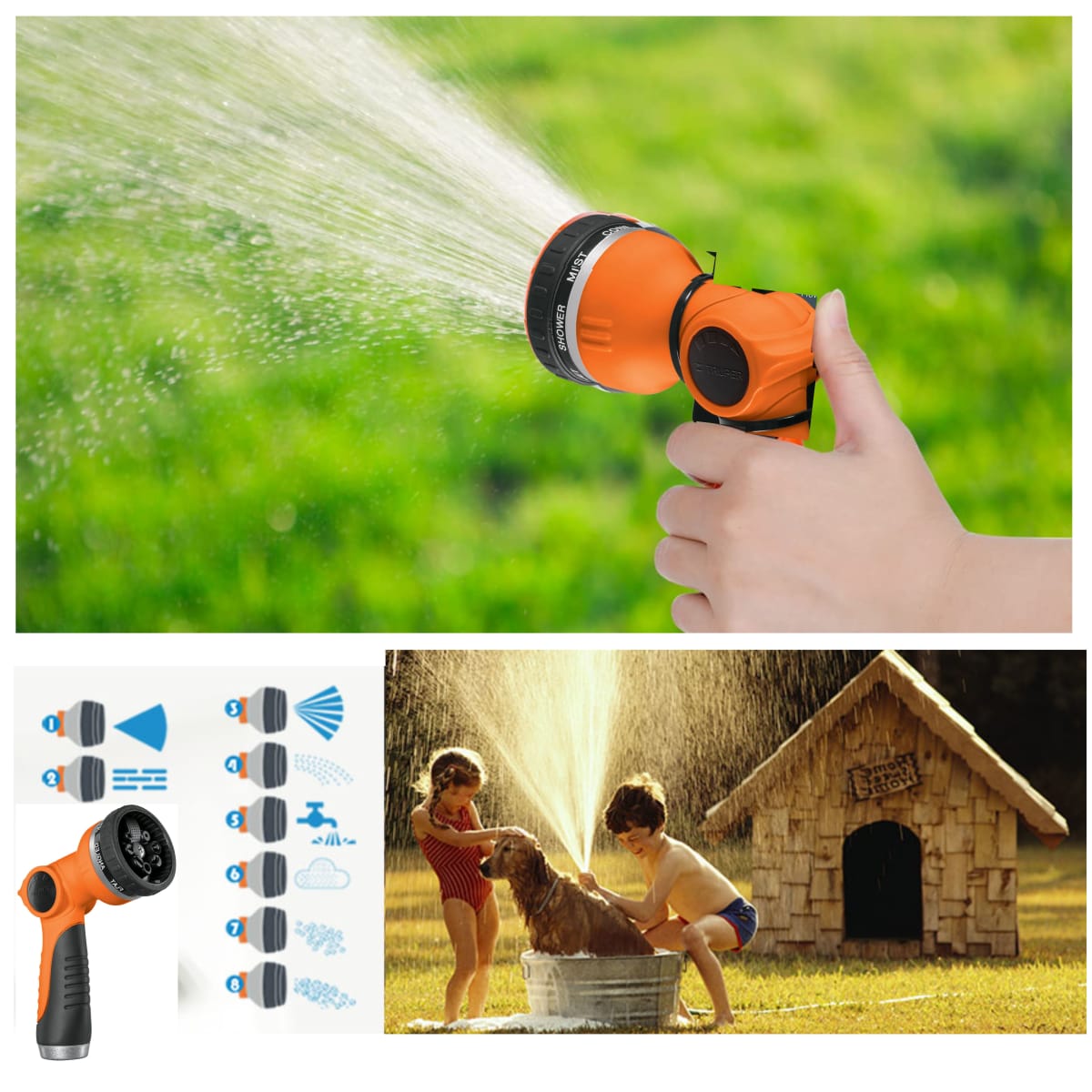 Pistola de riego de 8 funciones regulador de flujo Manguito Rotador -- TRUPER4