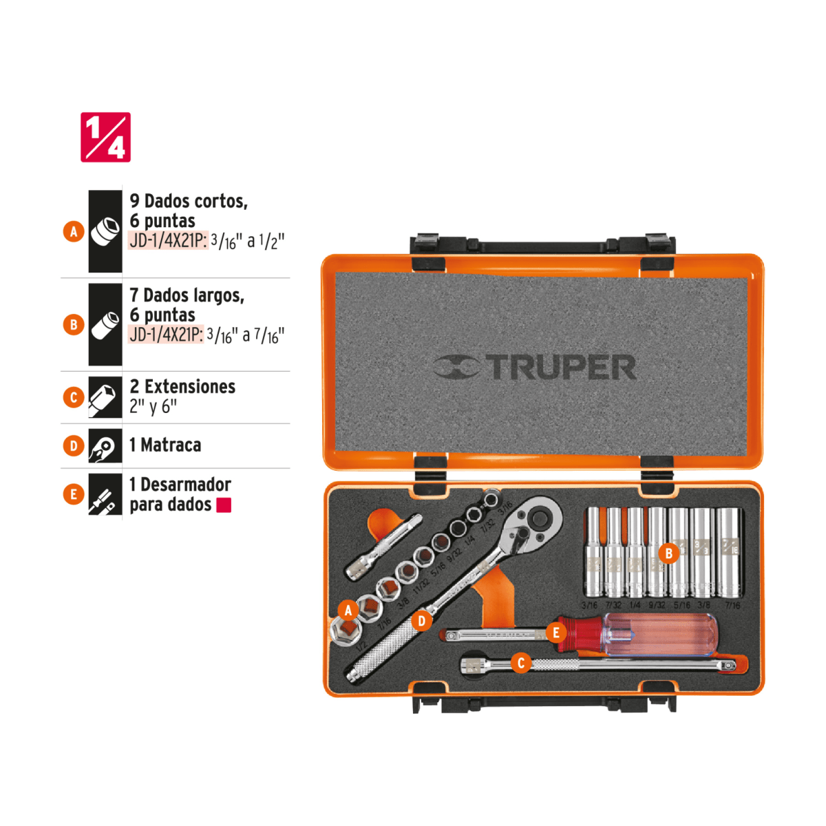 Juego de 20 herramientas cuadro 1/4