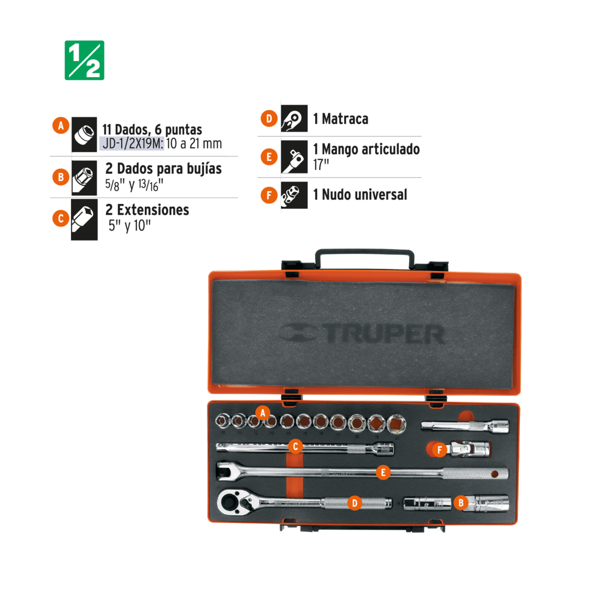 Juego de 18 herramientas cuadro 1/2
