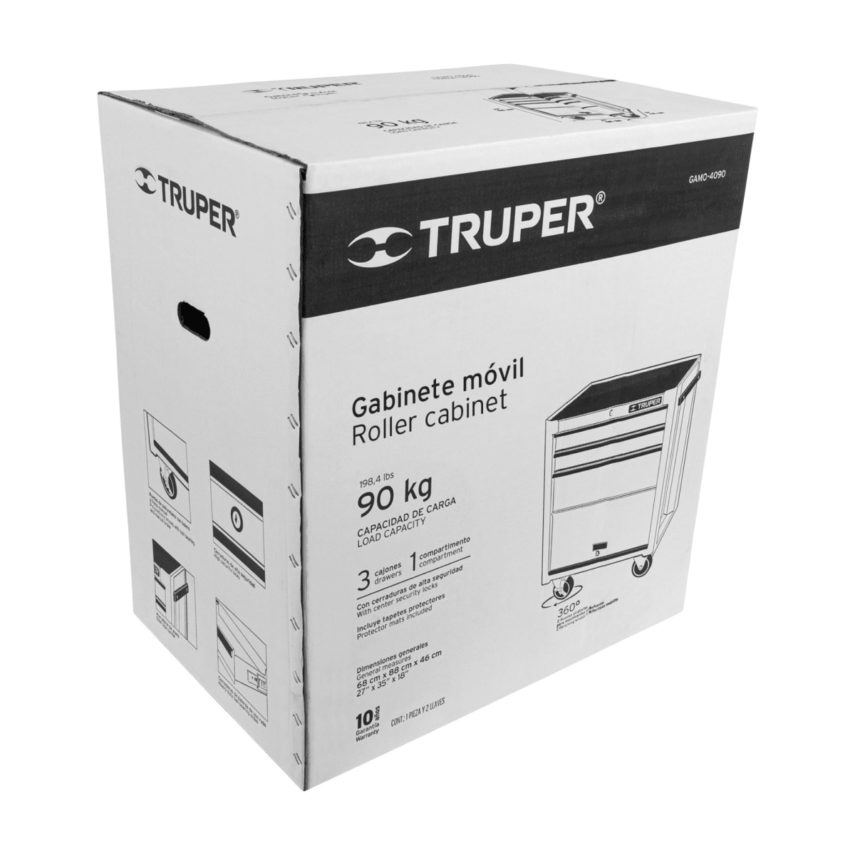 Gabinete metálico móvil, 4 cajones, capacidad 90 kg, Truper4