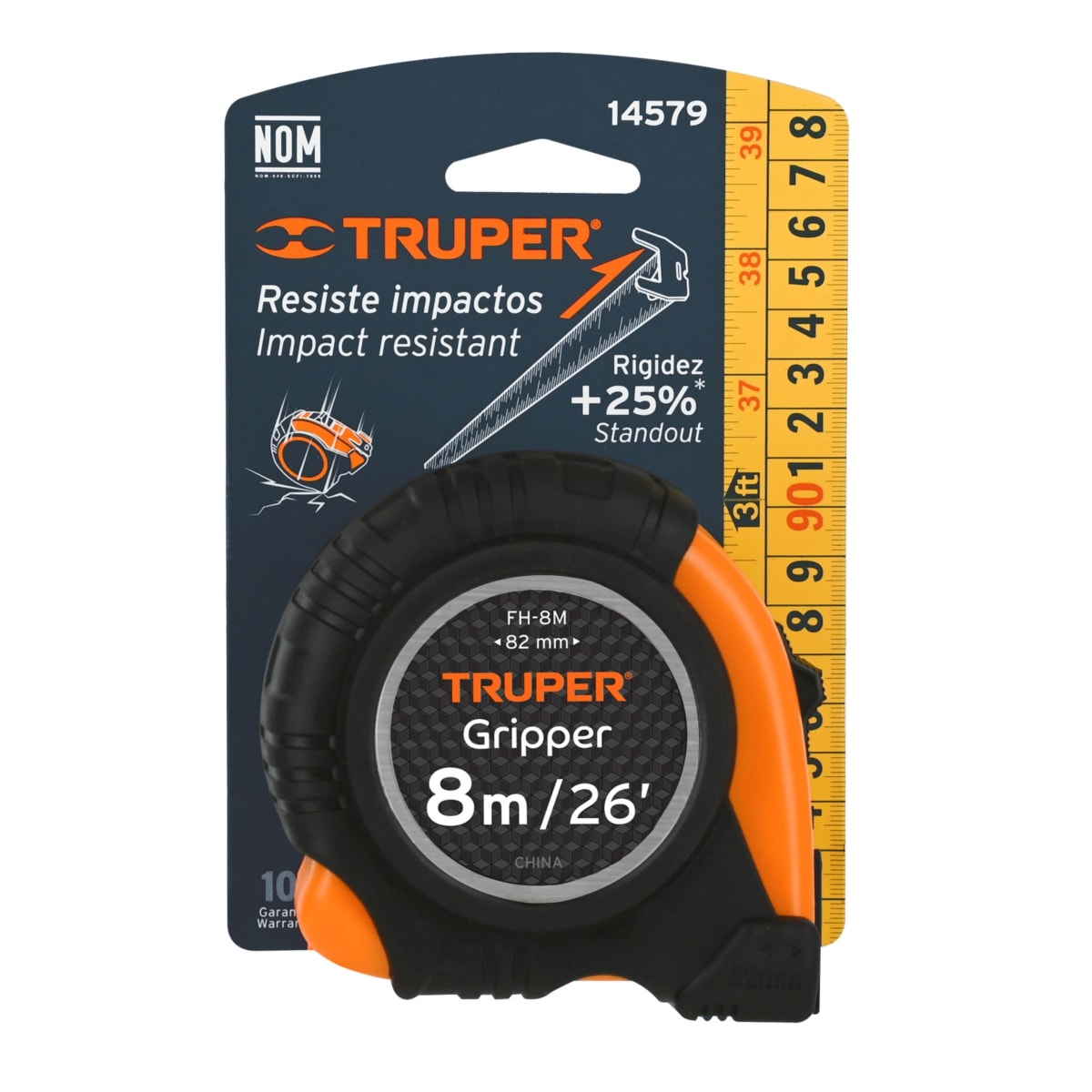 Wincha cinta métrica Gripper 8 metros contra impactos, Truper5