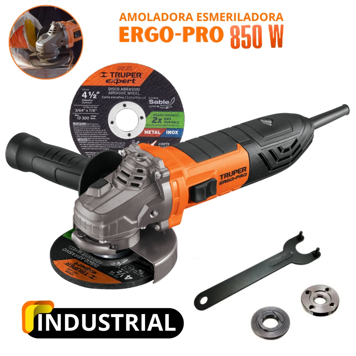 MEGACOMBO MAQUINA SOLDADOR 200A  AMOLADORA ERGOPRO 850W CARETA, GUANTE5