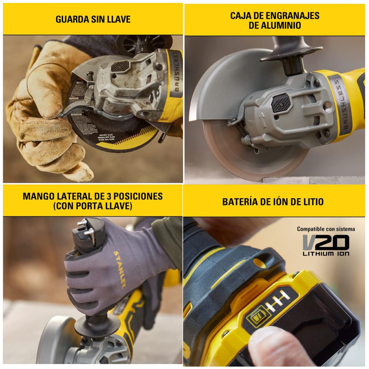 Amoladora Inalámbrica Brushless Esmeriladora Angular  20V STANLEY5