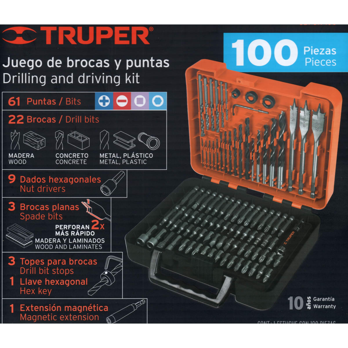 Juego de brocas y puntas para taladro 100 piezas -- Truper5
