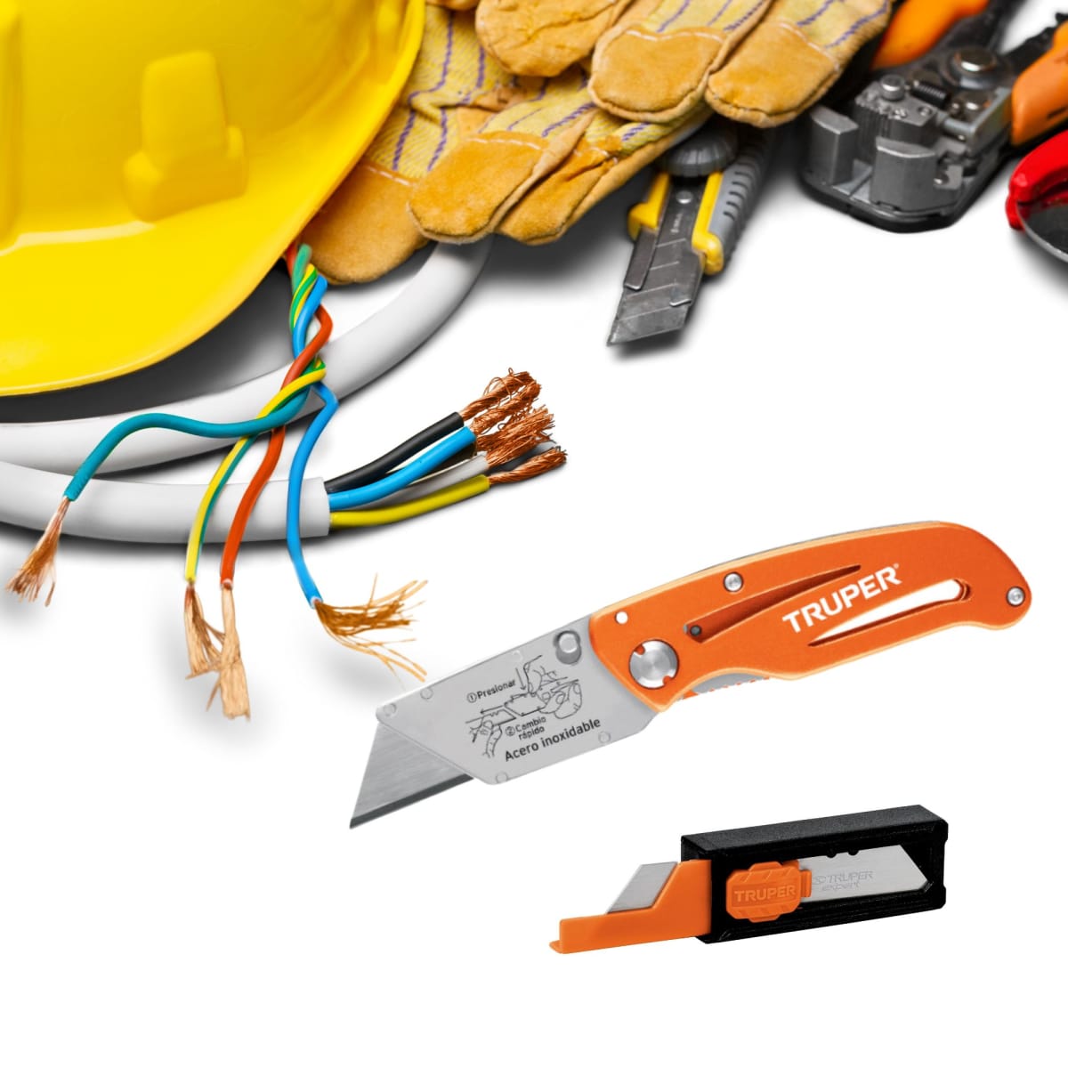 Navaja abatible profesional cuerpo acero inox y aluminio Truper Expert5