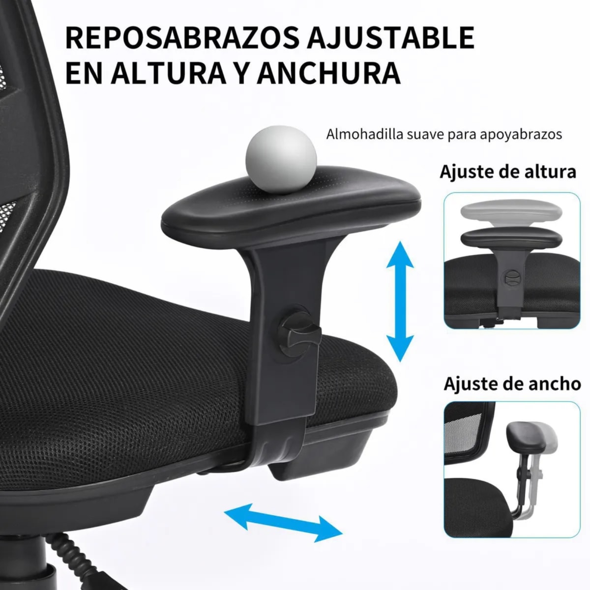 Silla Ergonómica de Oficina HC Dwight Negra con Respaldo de Malla y Brazos Ajustables6