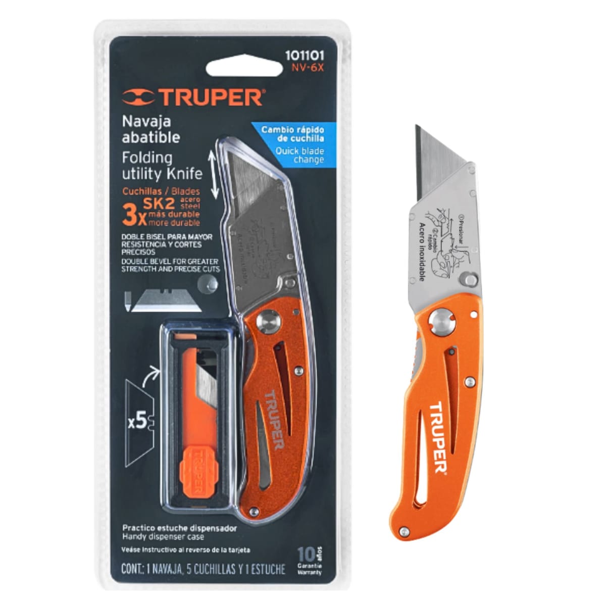 Navaja abatible profesional cuerpo acero inox y aluminio Truper Expert6