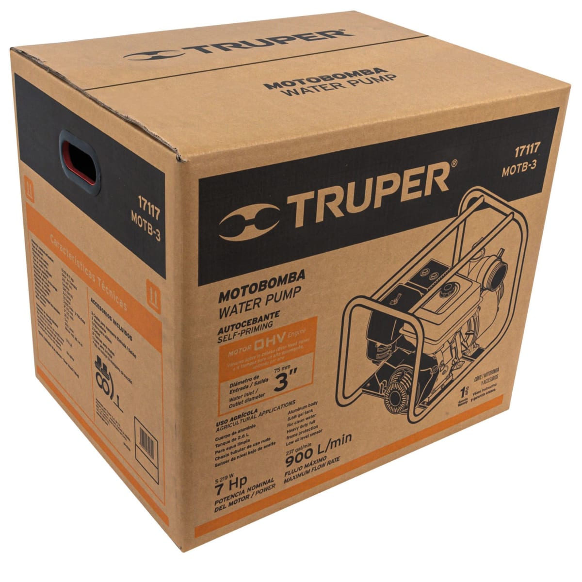 Motobomba autocebante a gasolina 7 HP salida 3