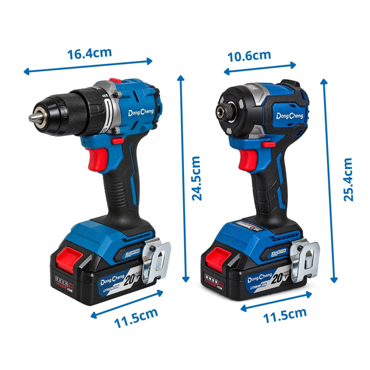 Combo Taladro Percutor + Amoladora + Atornillador de Impacto + Llave de Impacto + Rotomartillo DongCheng DCKIT52.02E1F1K 20V7