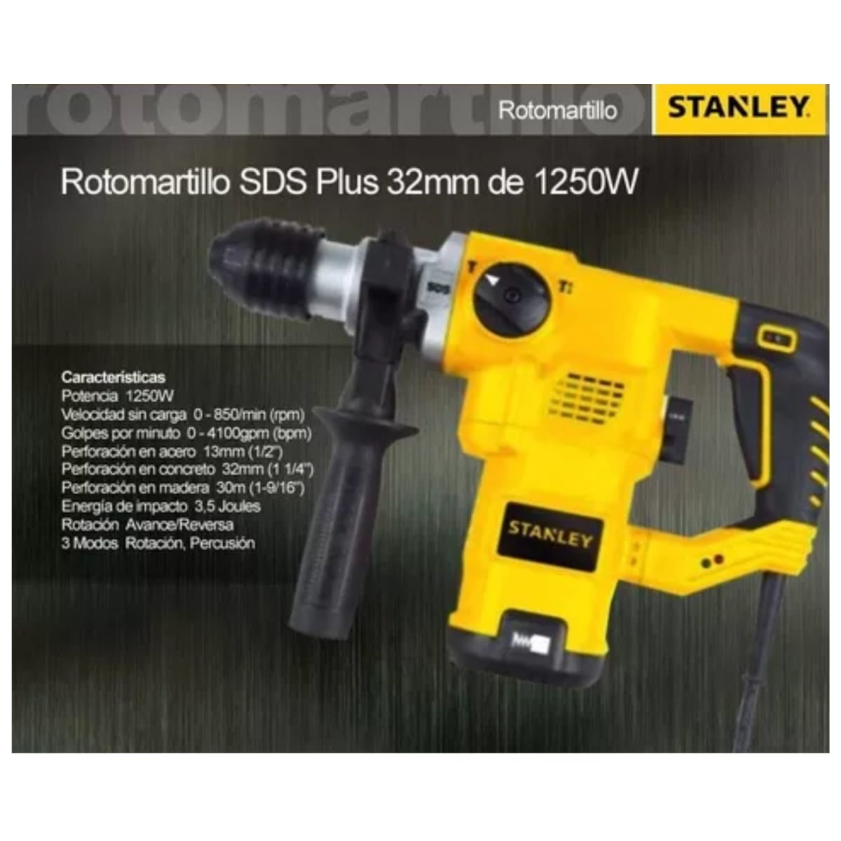 Rotomartillo SDS Plus Eléctrico 1250W Stanley maleta brocas  cinceles7