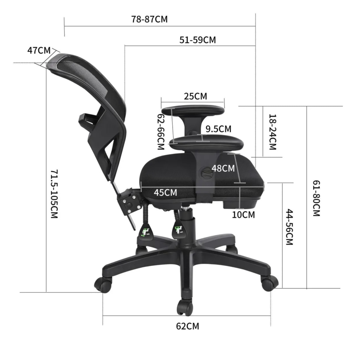 Silla Ergonómica de Oficina HC Dwight Negra con Respaldo de Malla y Brazos Ajustables7