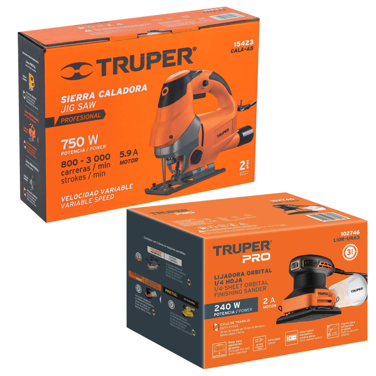 Combo lijadora orbital 240w y sierra caladora 750w -Truper8