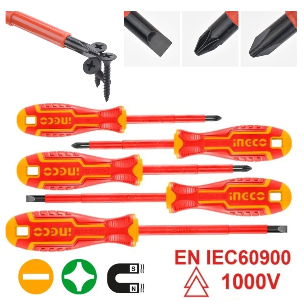kit alicates dieléctricos, 5 desarmadores 1000V  industrial INGCO8