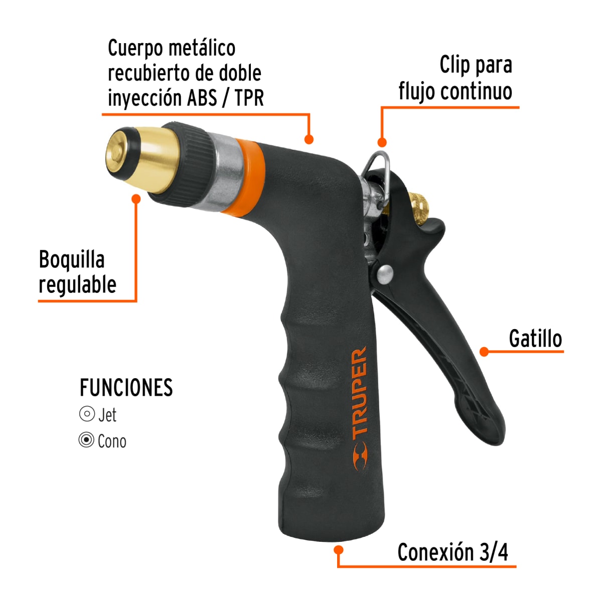 Pistola para riego 2 funciones con recubrimiento y boquilla2
