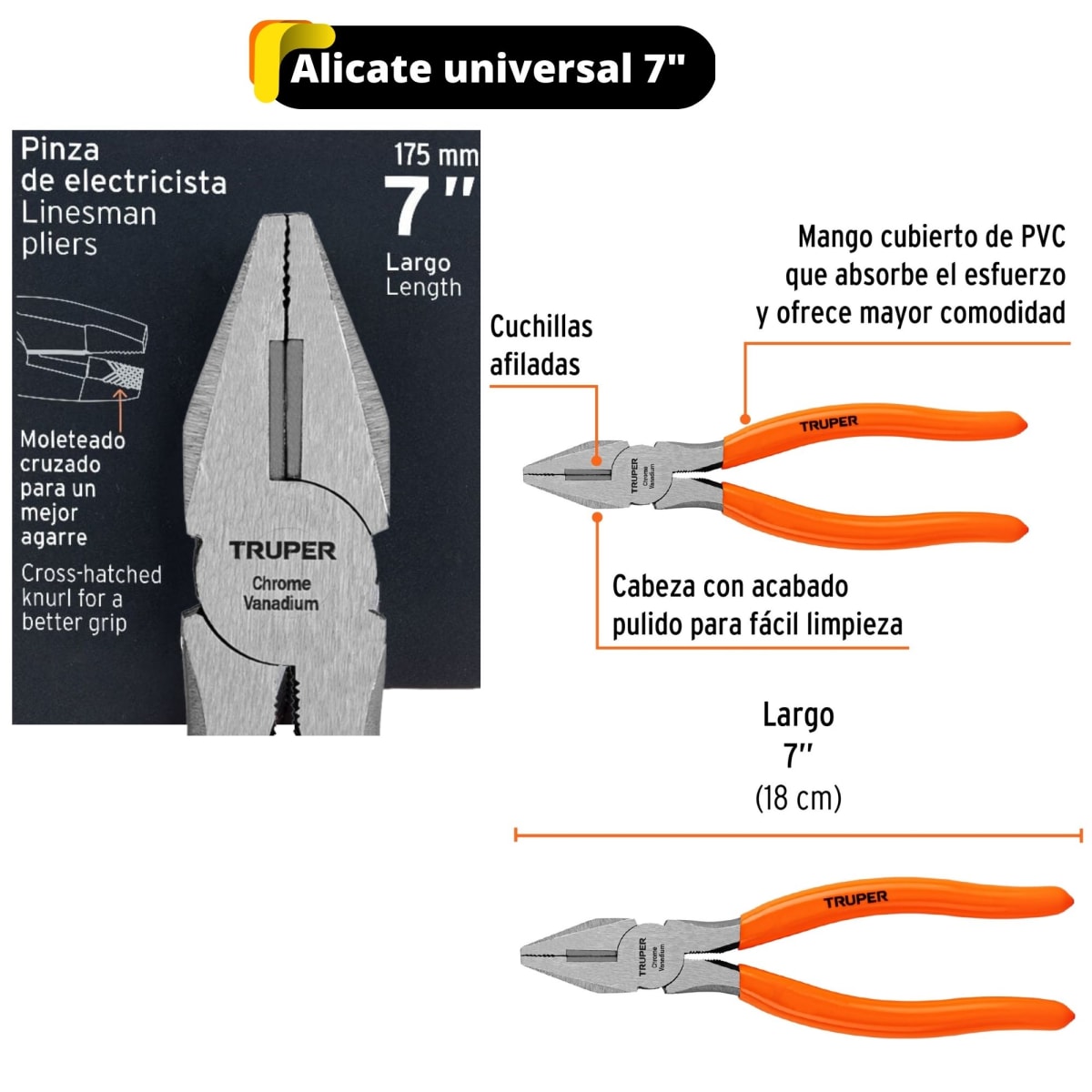 Alicates de electricista 3 piezas mango pvc, truper2