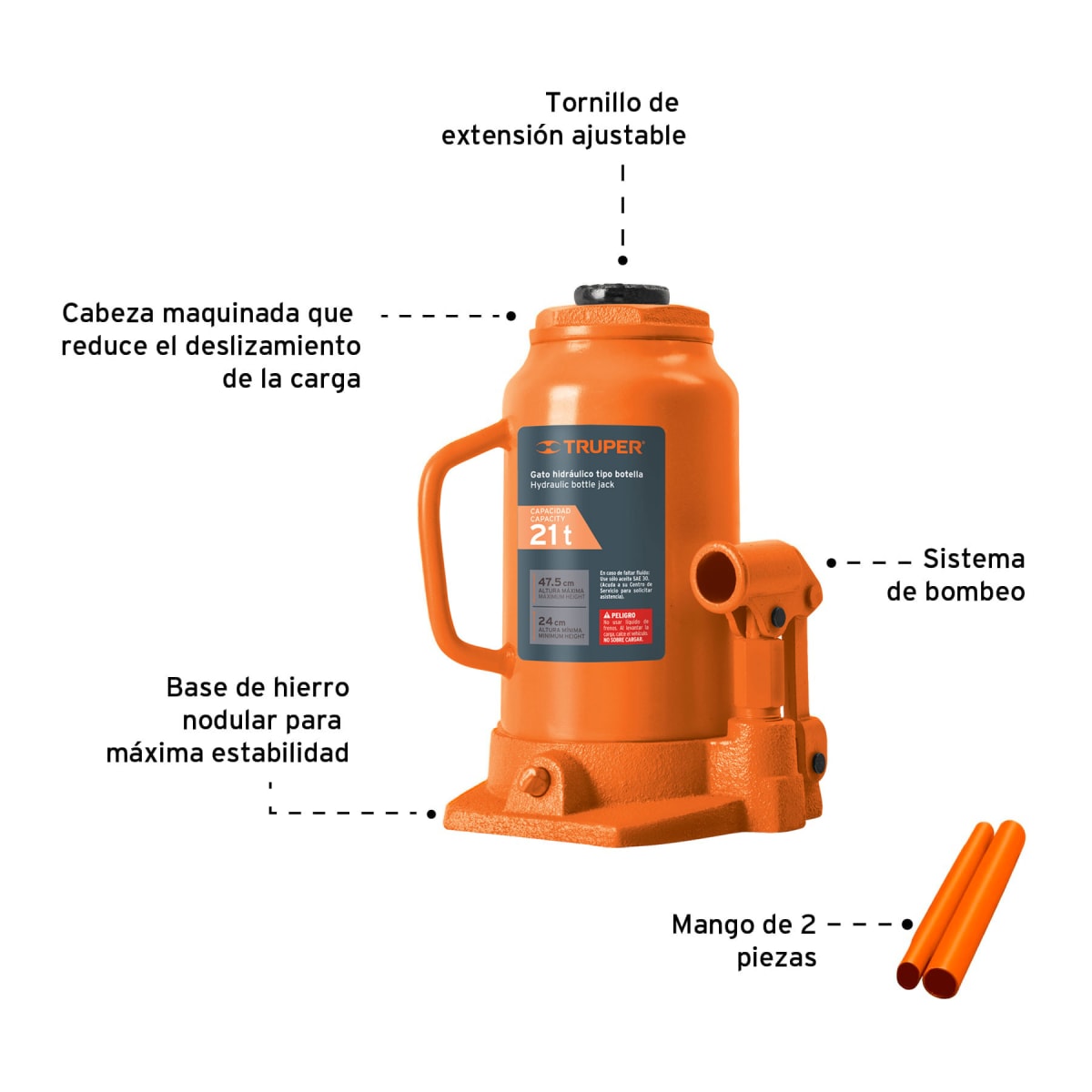Gata hidráulica tipo botella 21 toneladas truper2