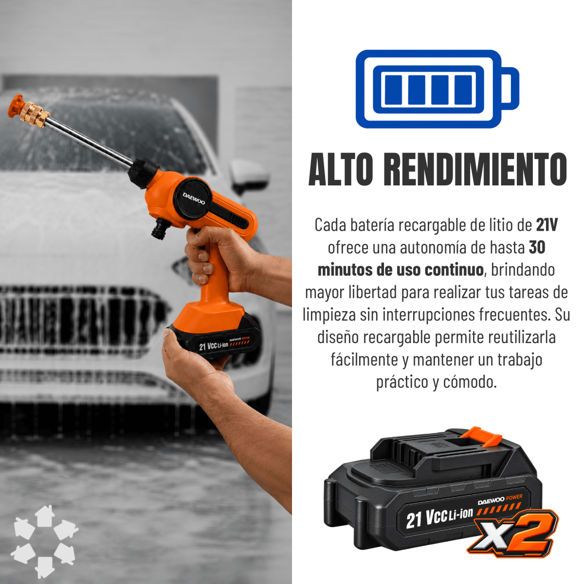 HIDROLAVADORA INALAMBRICA ALTA PRESION 2 BATERIAS DAEWOO9