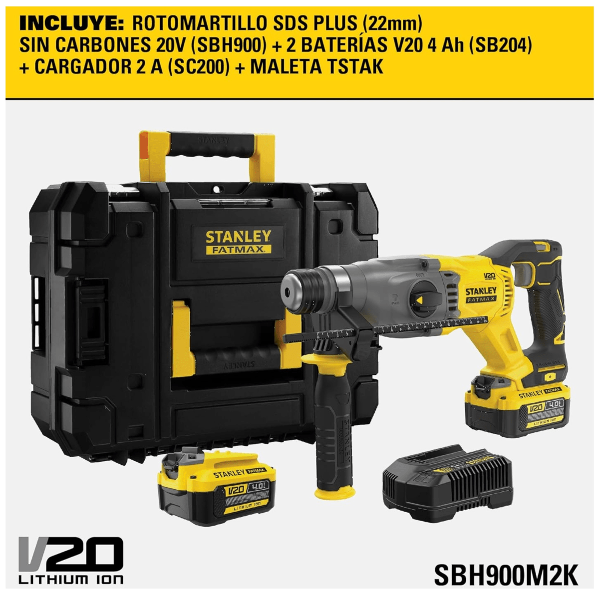 Rotomartillo inalámbrico SDS Plus 20V, BRUSHLESS + 2 baterías 4Ah8