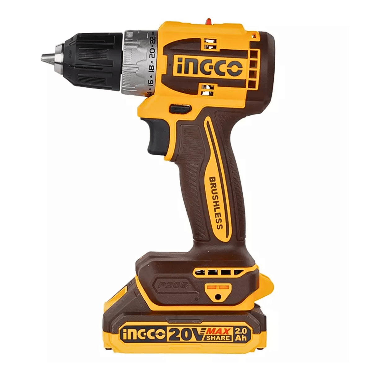 Taladro atornillador Inalambrico 52Nm INGCO 20V +2 baterías 2Ah +cargador +Maleta3