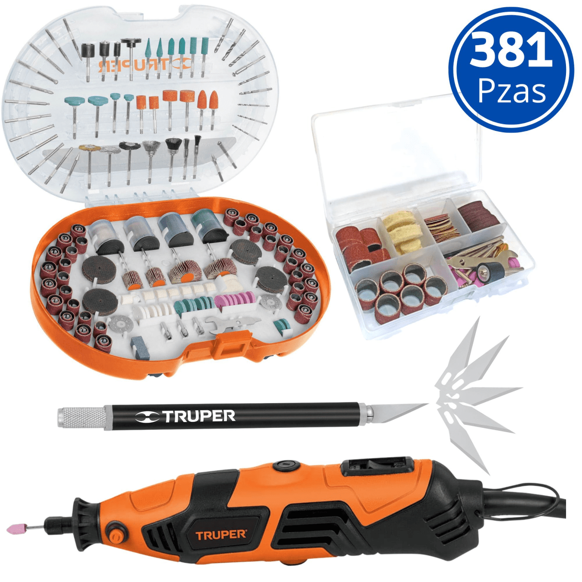 Kit mini taladro rectificadora  381 piezas, Truper1