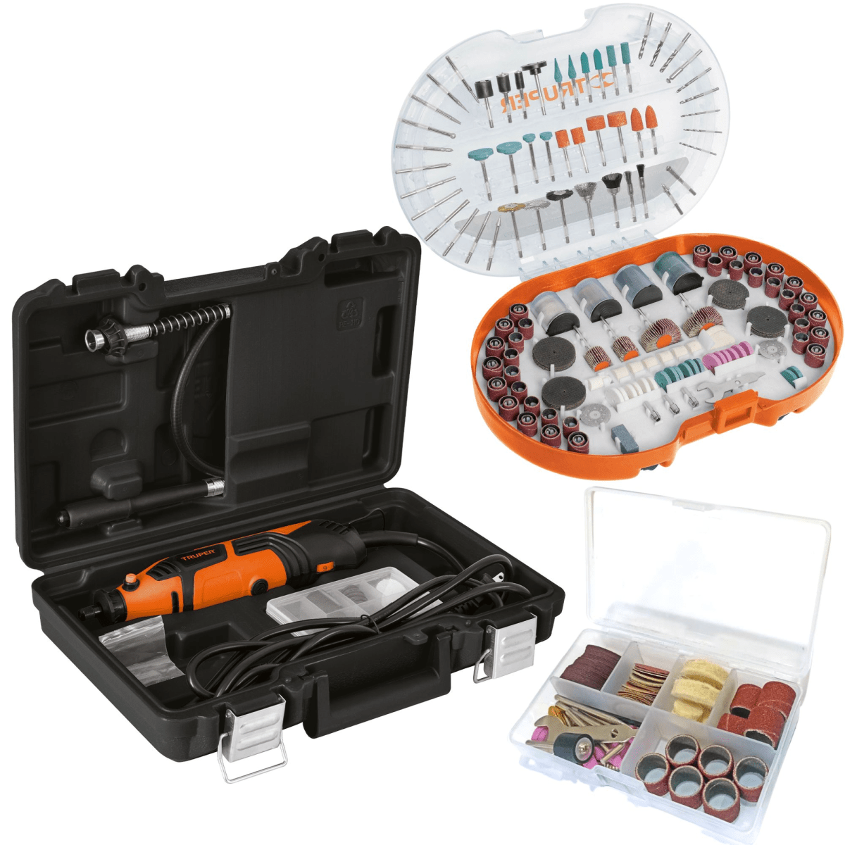 Kit mini taladro rectificadora  381 piezas, Truper3