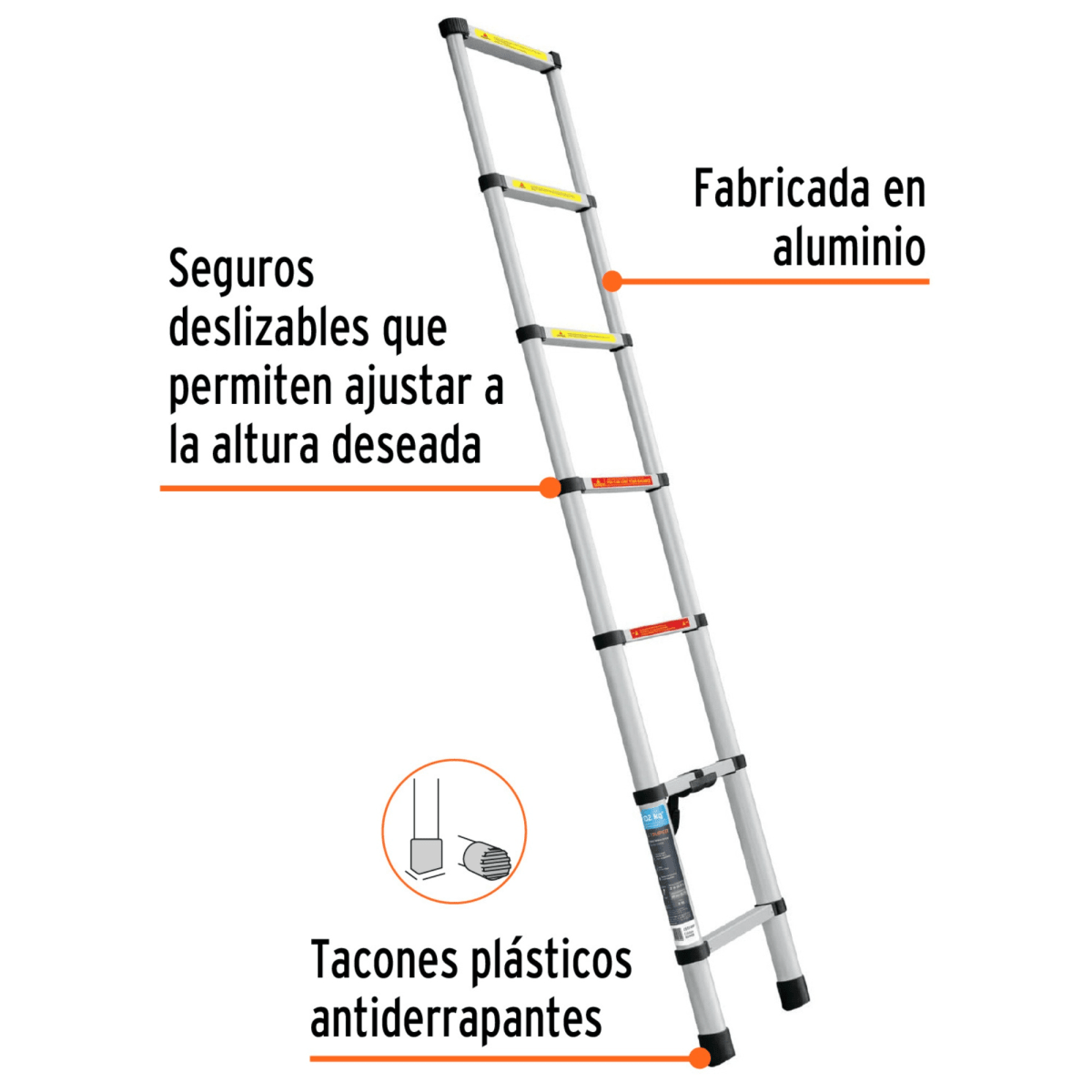 Escalera telescópica 7 peldaños extensión retráctil capacidad 102kg2