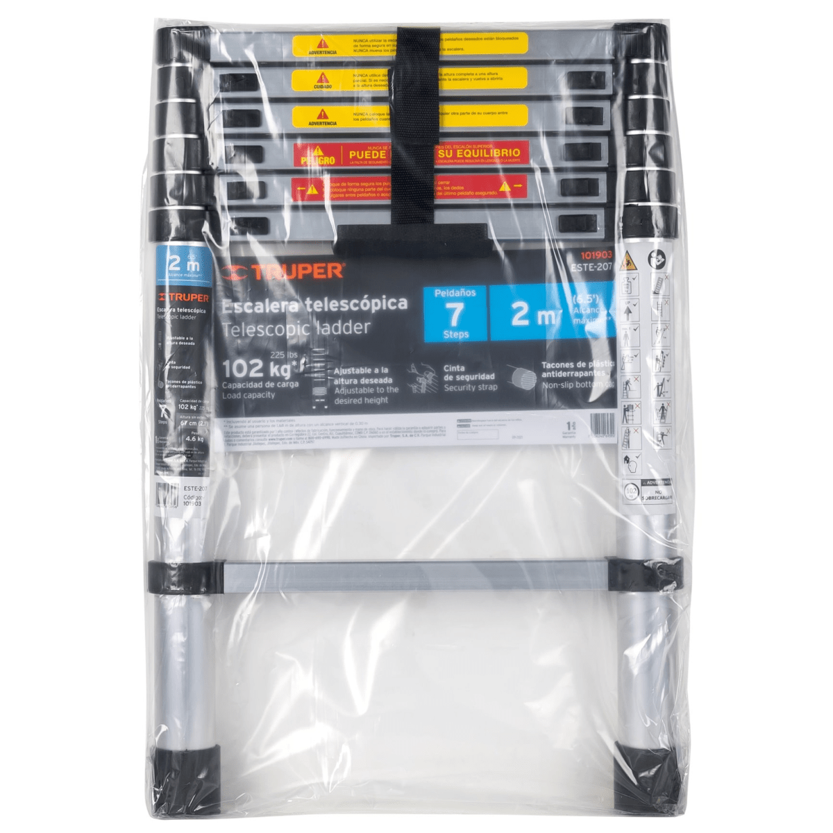 Escalera telescópica 7 peldaños extensión retráctil capacidad 102kg6