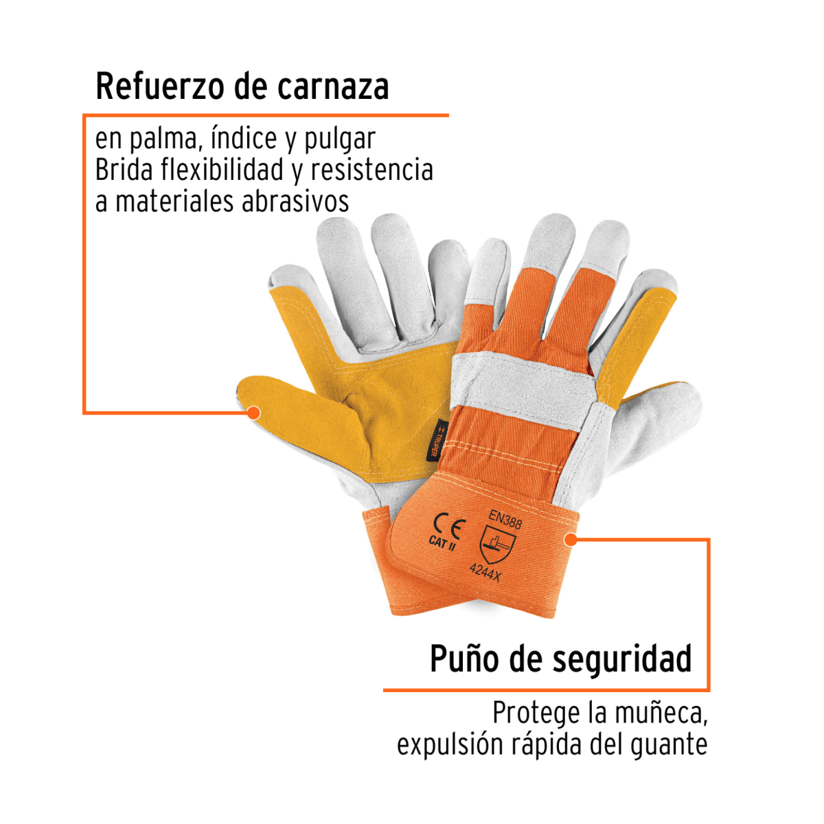 Guantes de carnaza y loneta con refuerzo unitalla TRUPER3