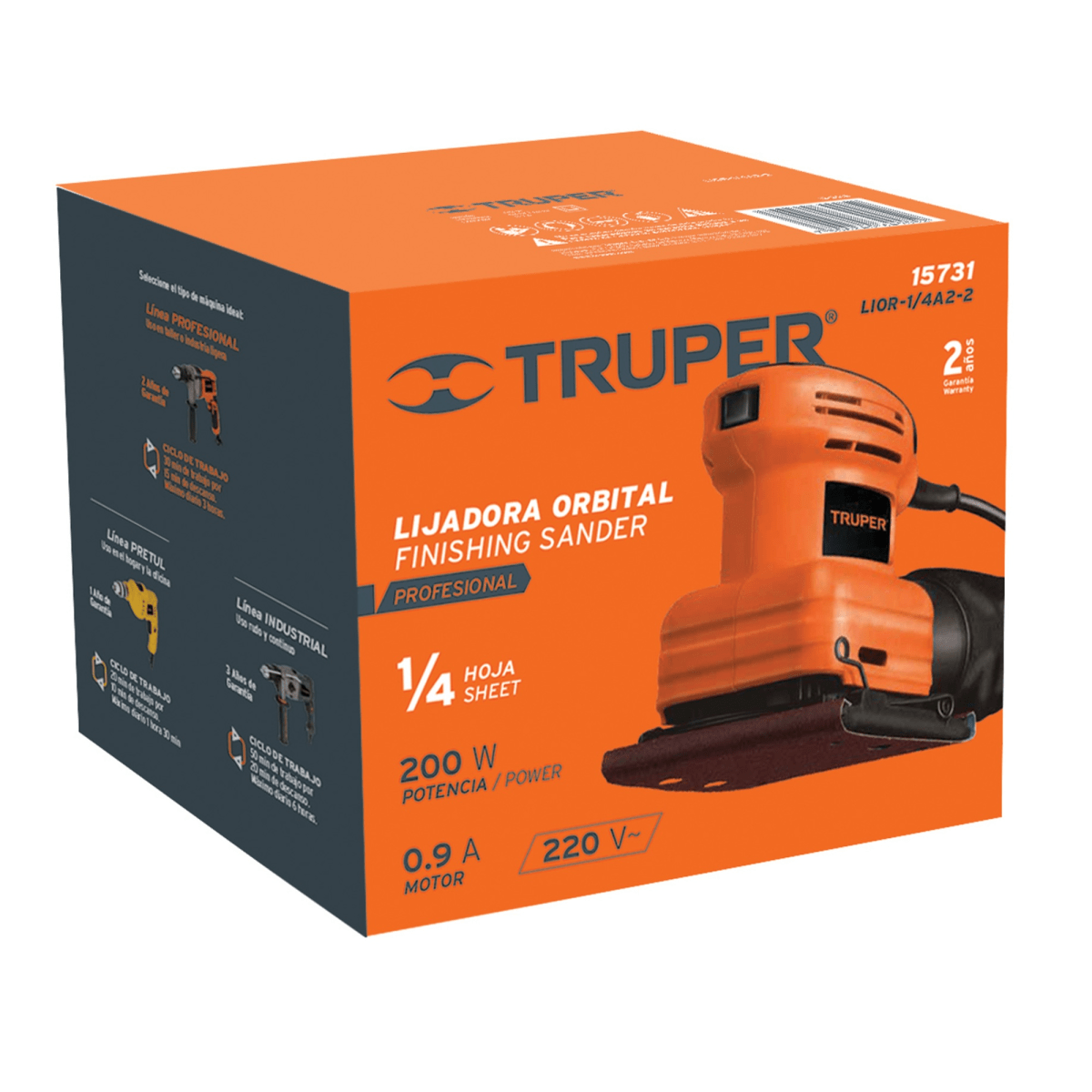 Lijadora orbital, profesional, 1/4 hoja 200 W TRUPER8
