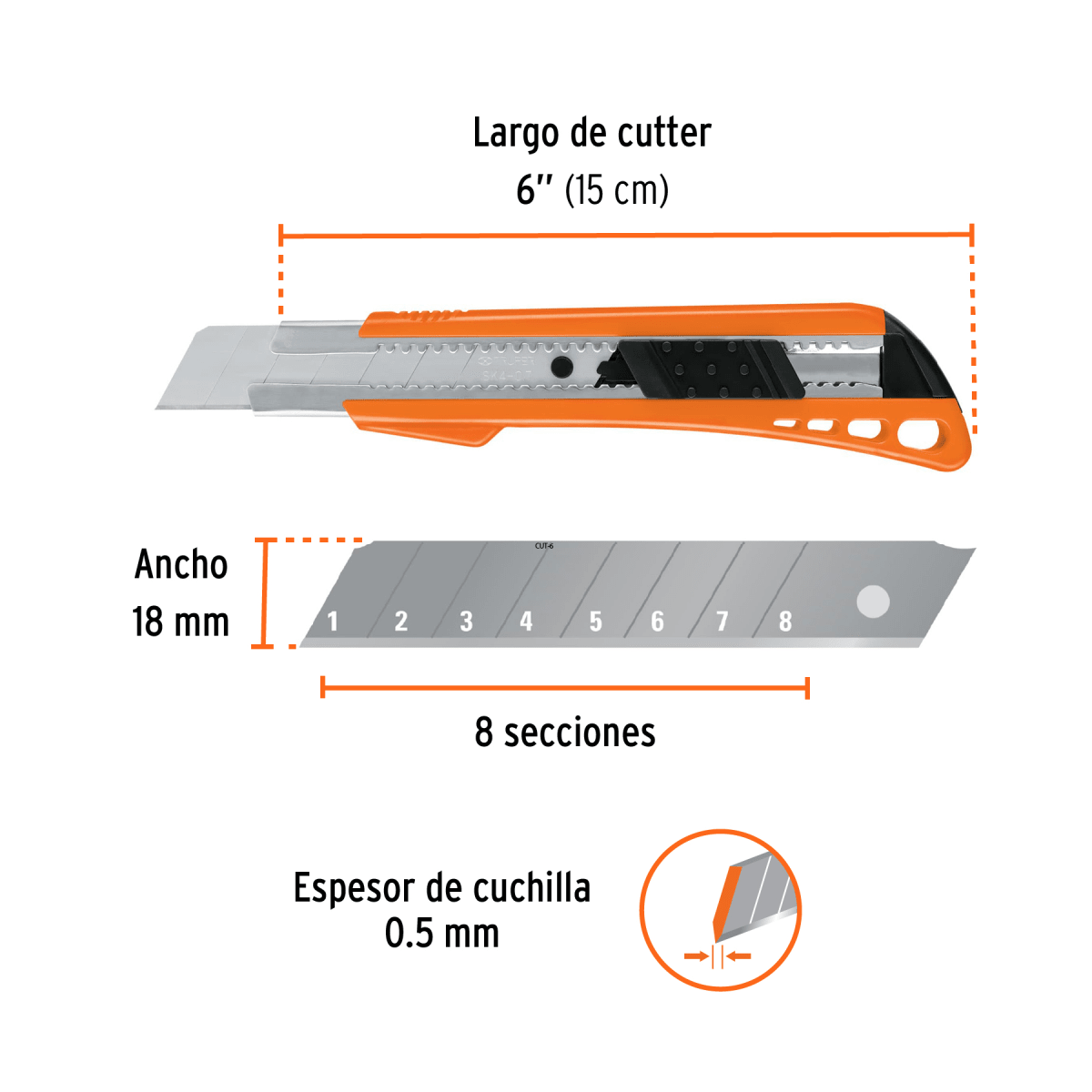 Cutter 18 mm reforzado de plástico con alma metálica, Truper3