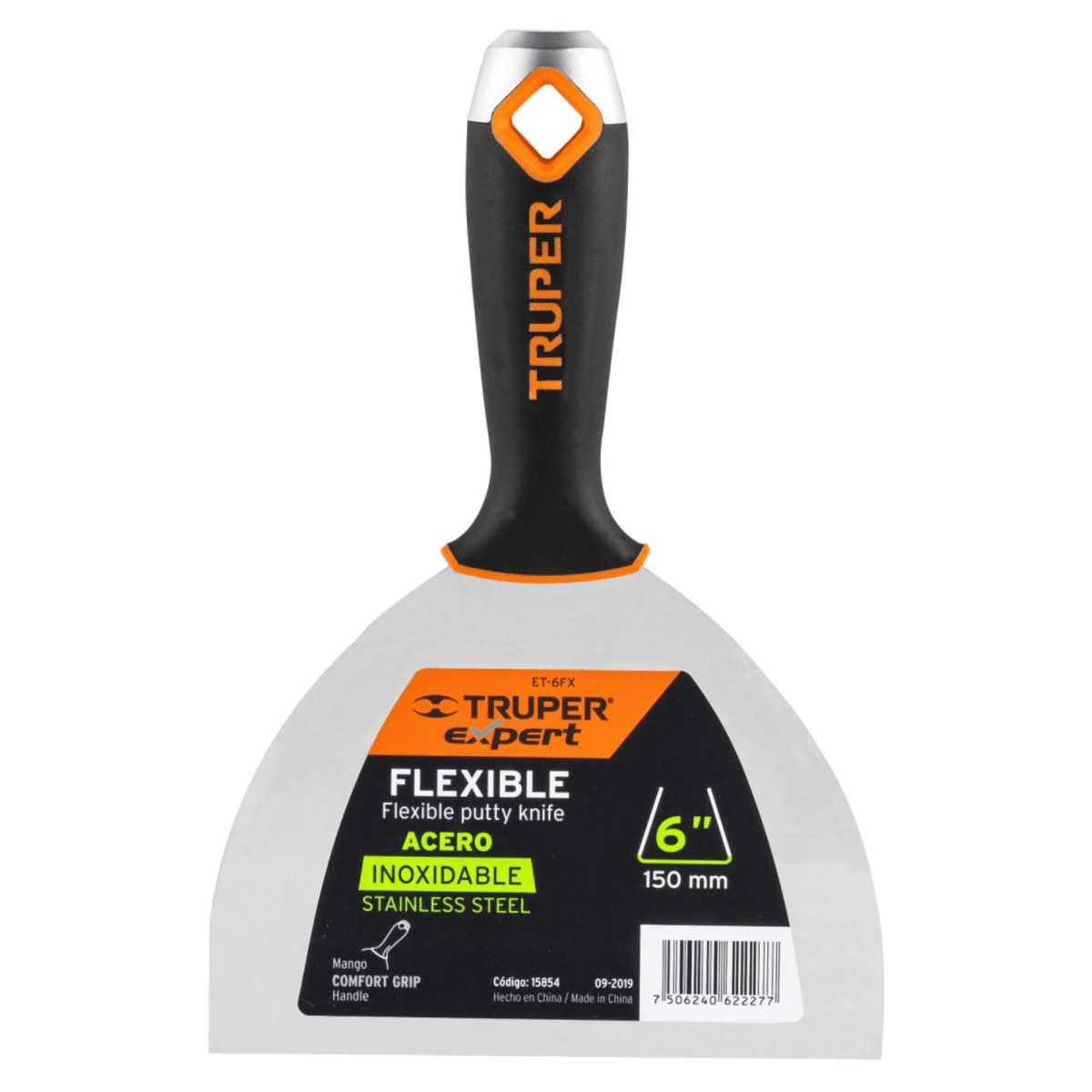 Espátula masillador 6 pulgadas acero inox mango Comfort Grip, Expert1