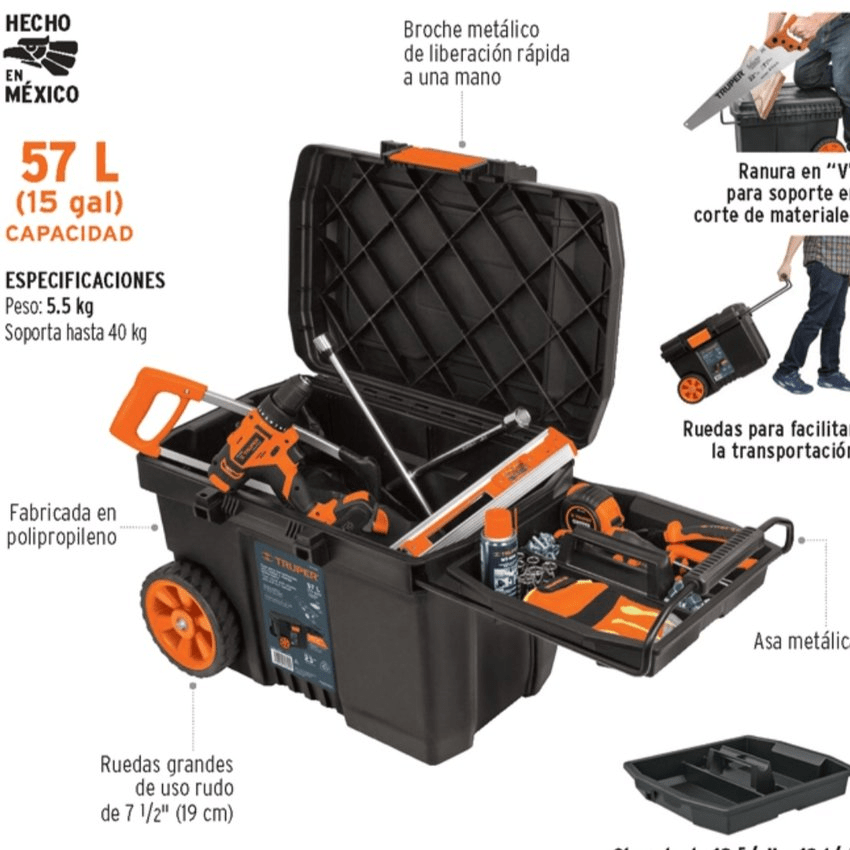 Caja para herramientas 23 con ruedas y mango telescópico - Truper7