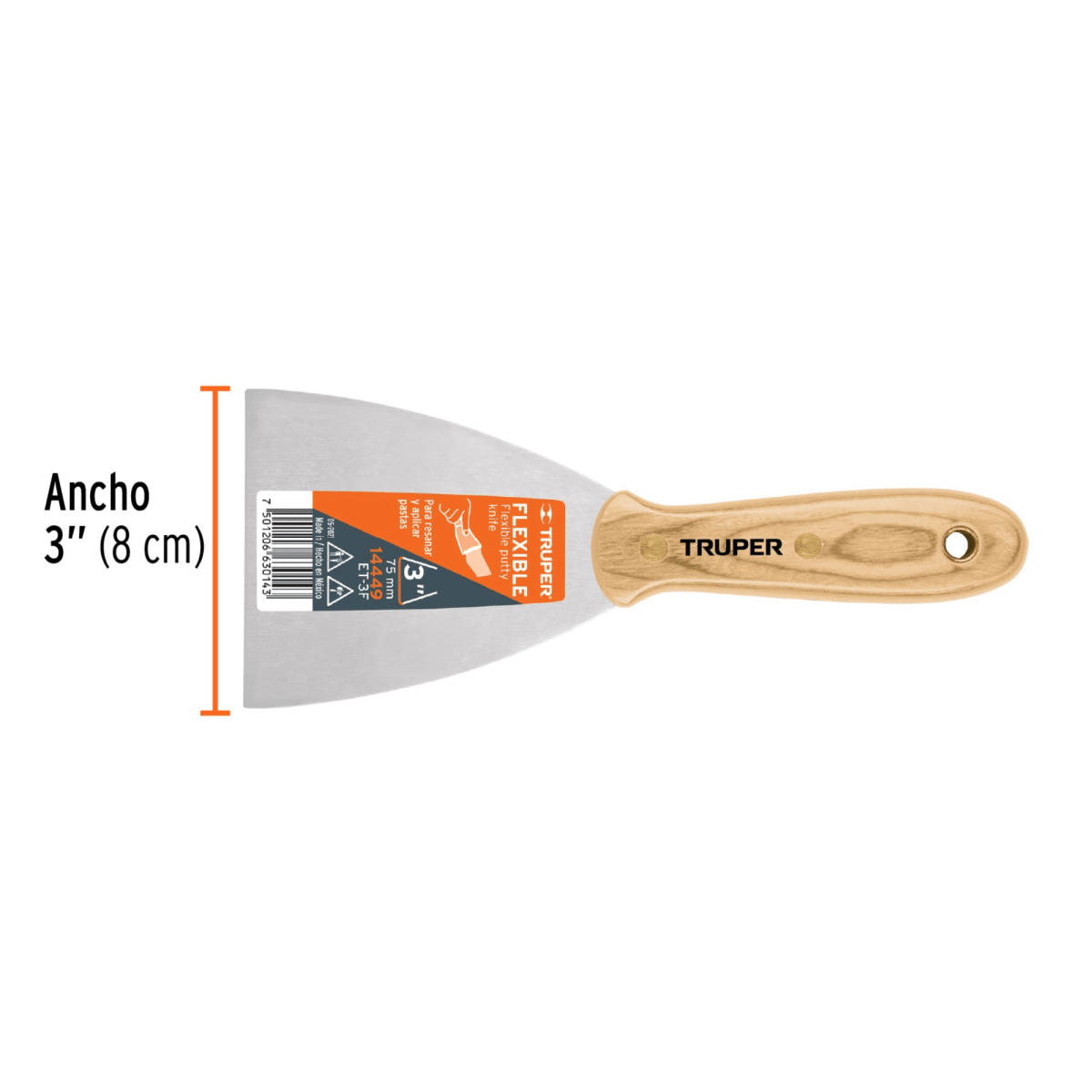 Espátula flexible Truper 3pulg mango de madera3