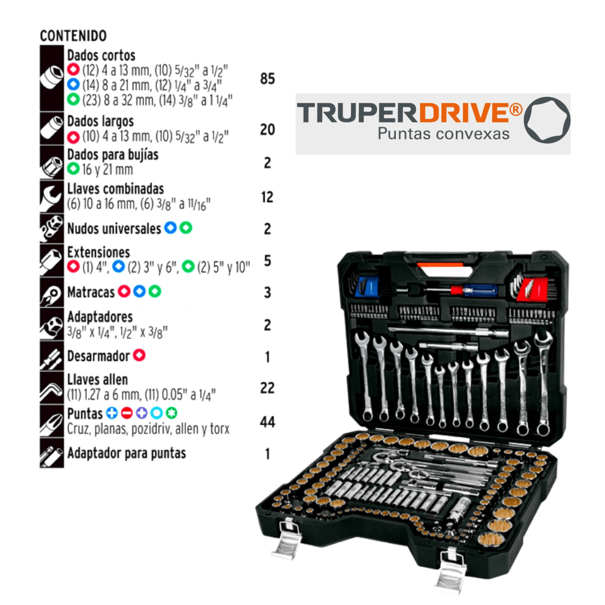 Juego de Herramientas para mecánico 199 piezas, Truper Drive2