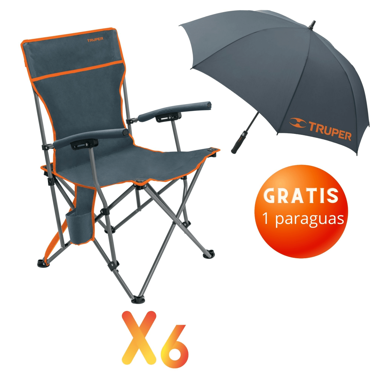 Silla plegable de playa camping X6 - Truper ,Inc. 1 Paraguas2