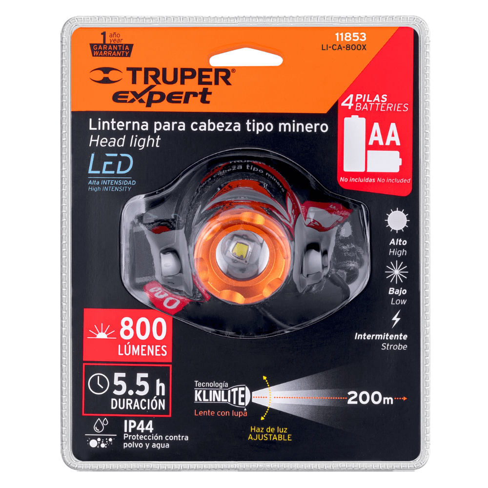 Linterna cabeza linterna minero LED 800lm Truper Expert5