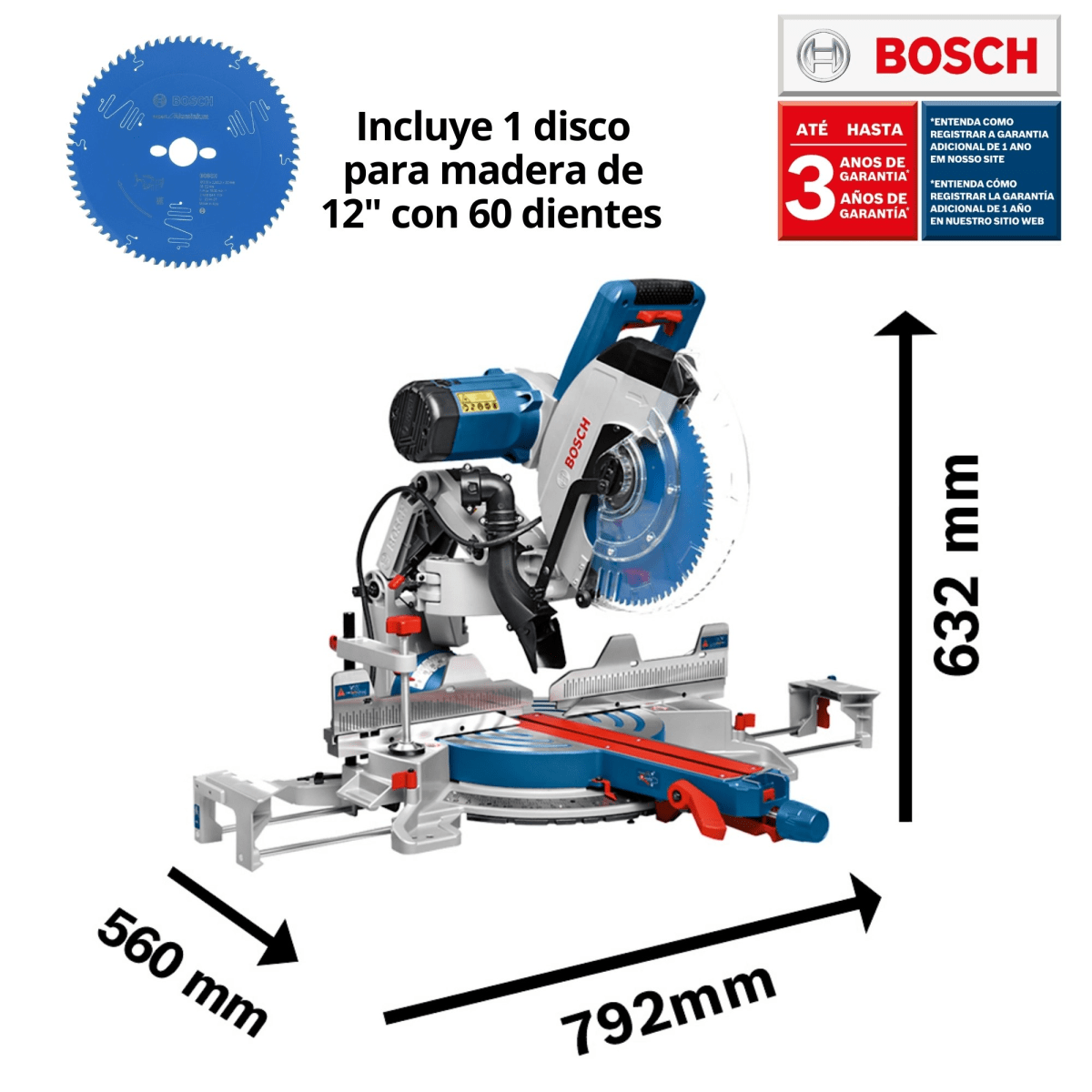 Sierra ingletadora telescópica 1800w 12pulg Profesional BOSCH8