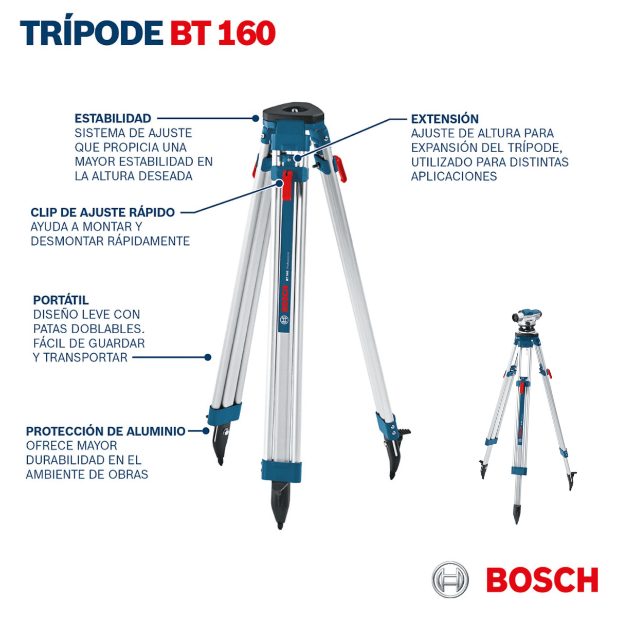 Trípode BT 160 Para Nivel Óptico Bosch TOPOGRÁFICO6