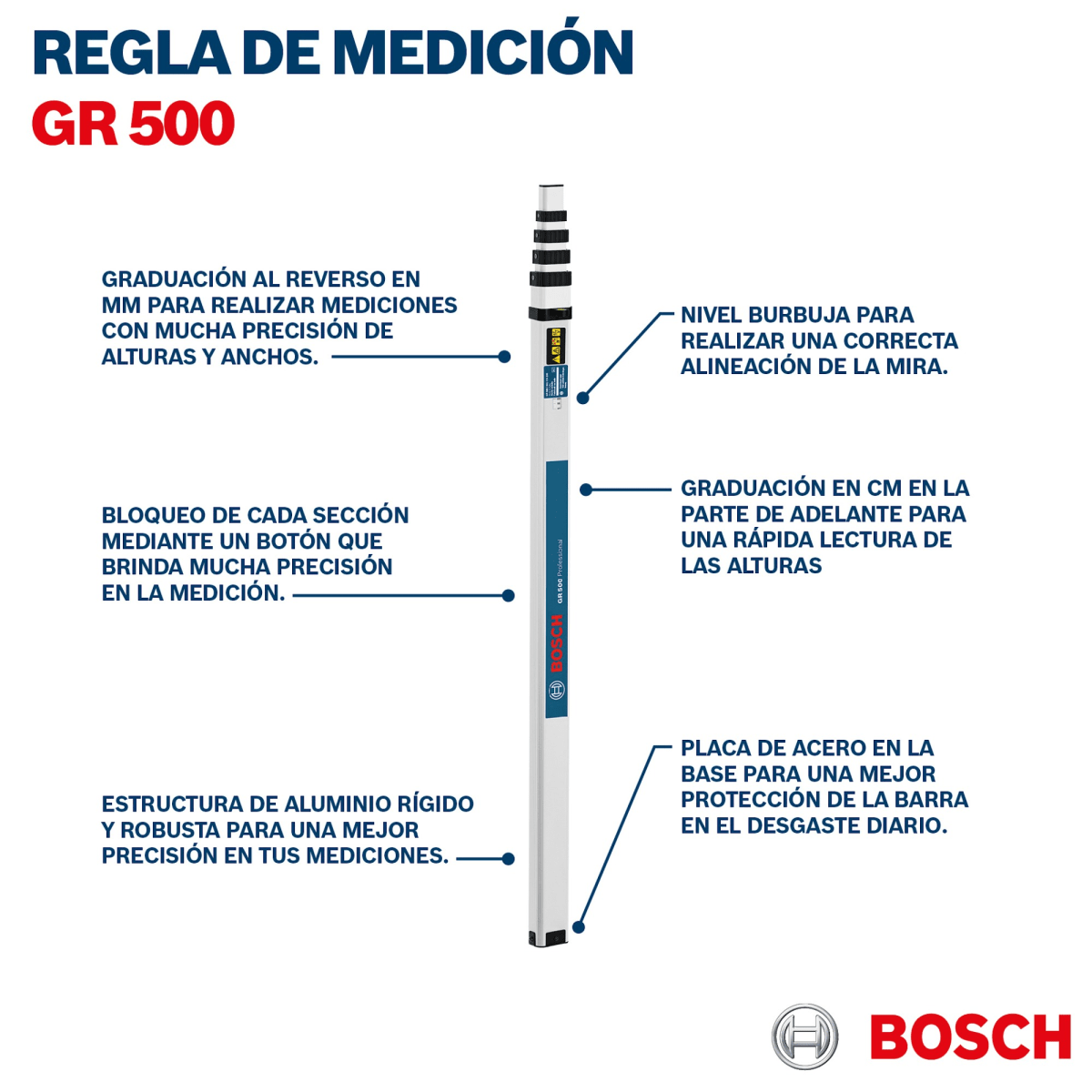 Mira Nivel Óptico Regla Medición 5m Bosch REGLA TOPOGRAFICO  - GR 5008